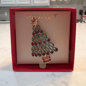 Monet Beaded Christmas Tree Brooch / Pin NIB